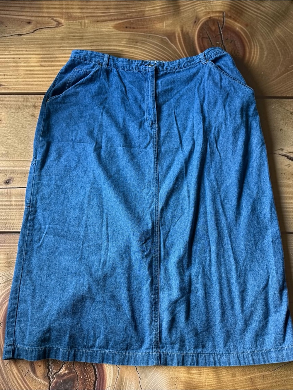 Vintage 90s Denim Midi Skirt Plus 24W Cotton Elastic Waist Modest Western